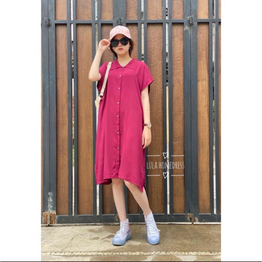 Tunik Wanita Muslim Korean Steel Jumbo Terbaru 2021 Kekinian Polos Home Dress MIDI Lula mat Rayon super halus tebal tidak nerawang  LD 120cm PB 105cm Jumbo  Muat BB 90kg