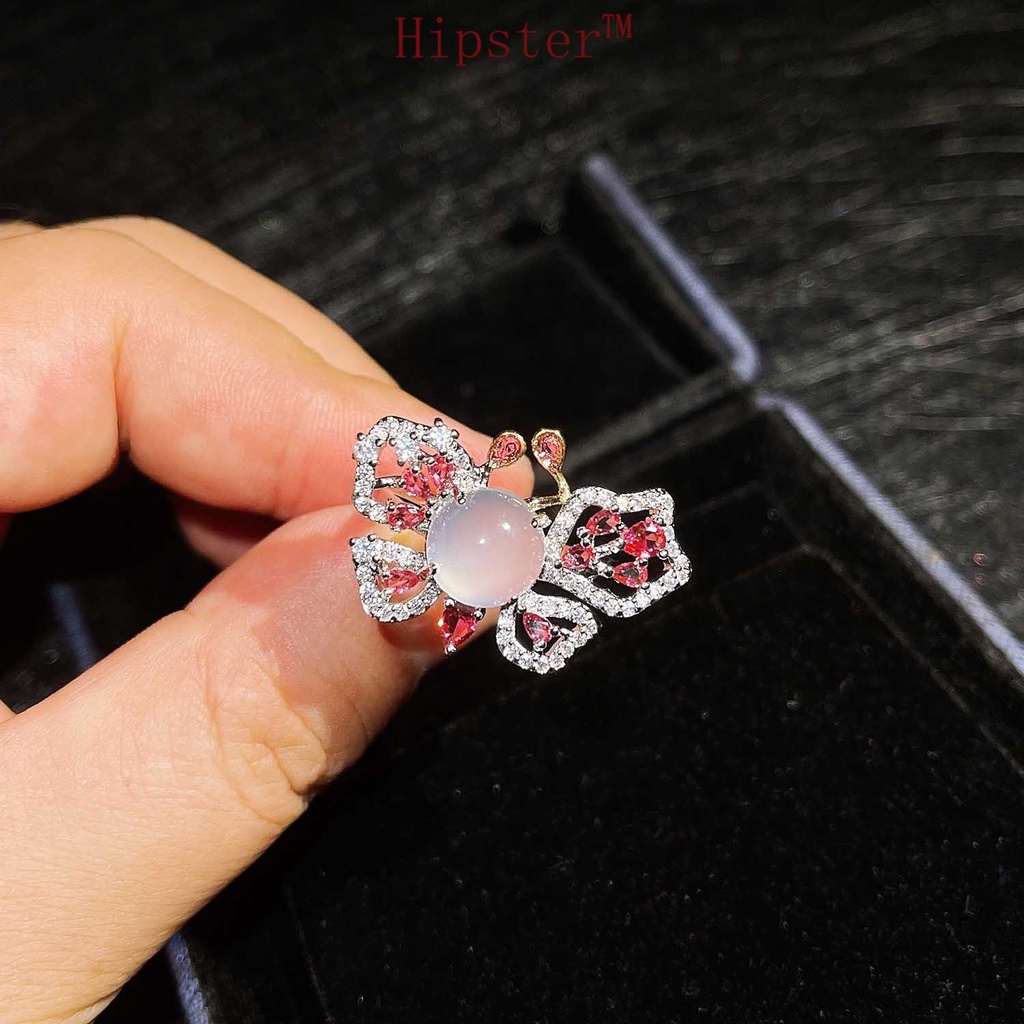 Fine Jewelry Design Exquisite Natural Red Treasure Jade Butterfly Ring