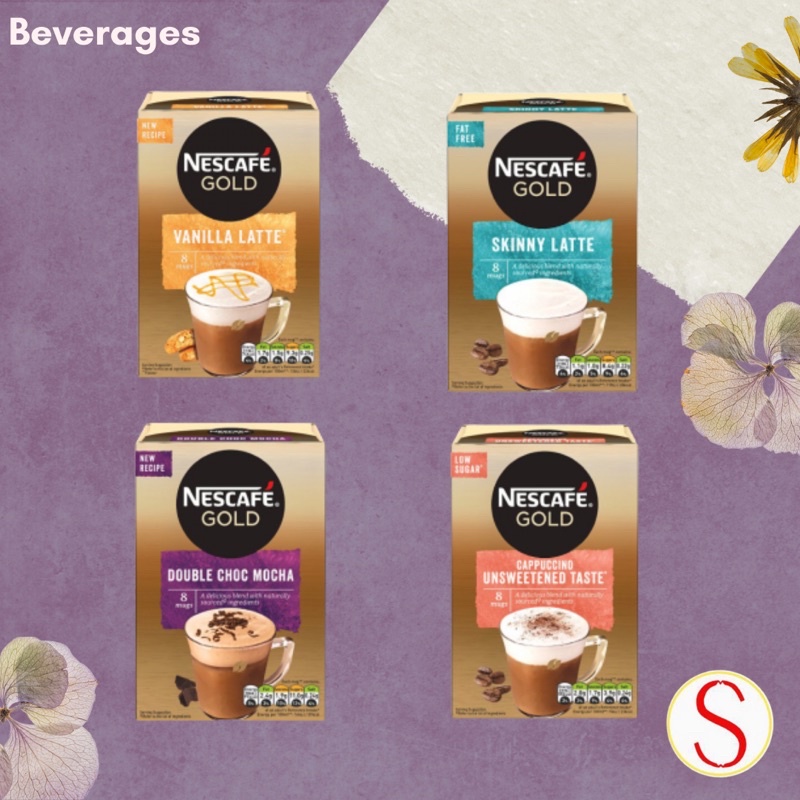 

Nescafe Gold Latte/Skinny Latte/Vanilla Latte/ Double Choc Mocha/ Cappuccino