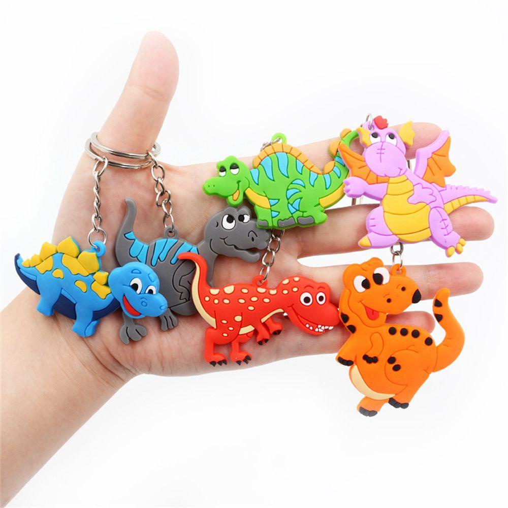 【 ELEGANT 】 Gantungan Kunci Dinosaurus Mainan Kartun DIY Hadiah Anak Hadiah Perlengkapan Pesta Dino Key Rings