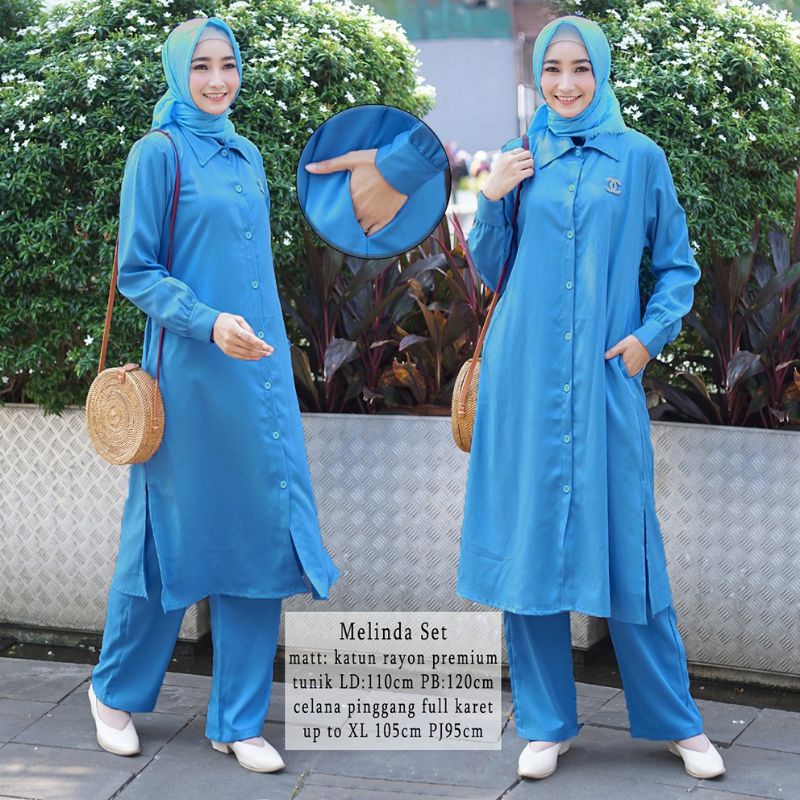 Stelan Setcel Celana Panjang Wanita Setelan Long Tunik Polos