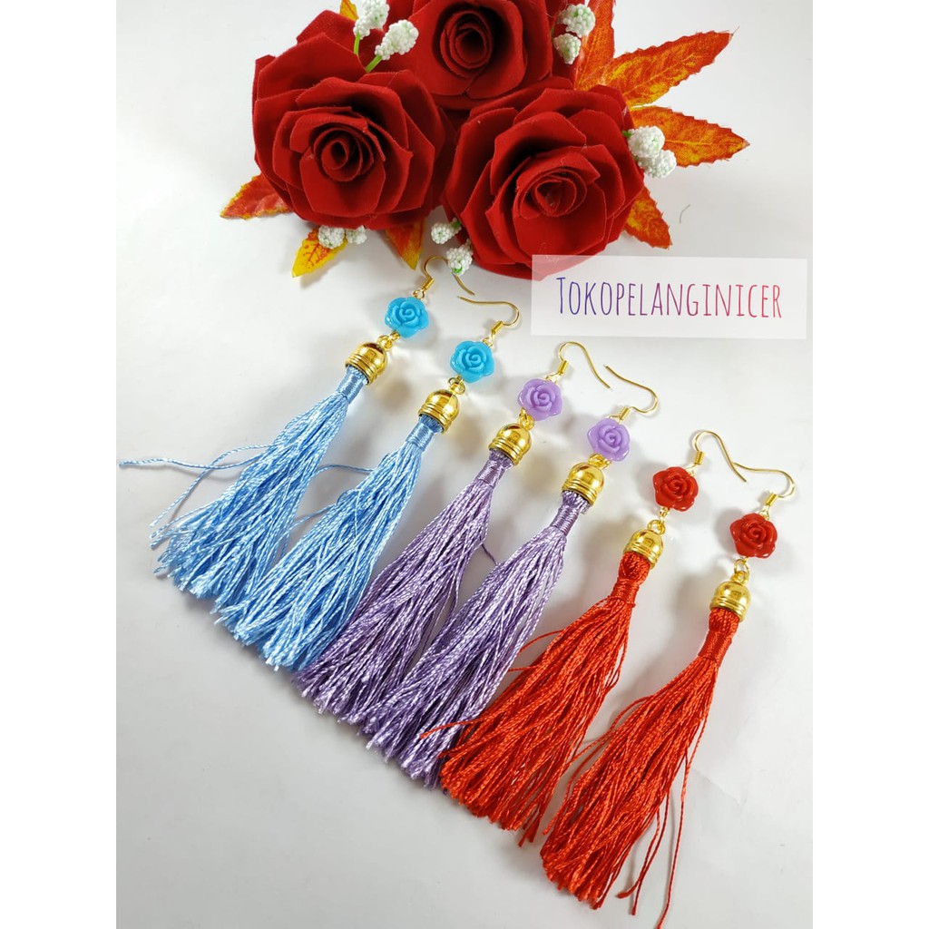 Anting Hijab Sepasang Model Mawar Tassel By Pusat Grosir Ecer Aksesoris Handmade Tokopelanginicer