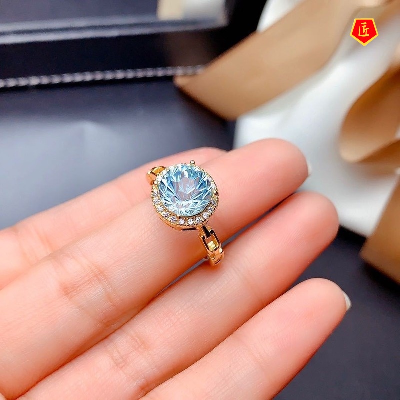 [Ready Stock]Elegant Creative Pt950 Natural Blue Topaz Ring for Women