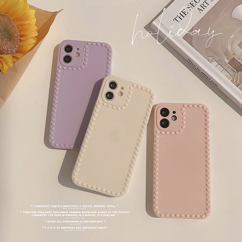 Case Pelindung Motif Hati Ungu Untuk IPhone 7 / 8 SE 2020 7P / 8Plus X XS XR 11 12 13 Pro Max