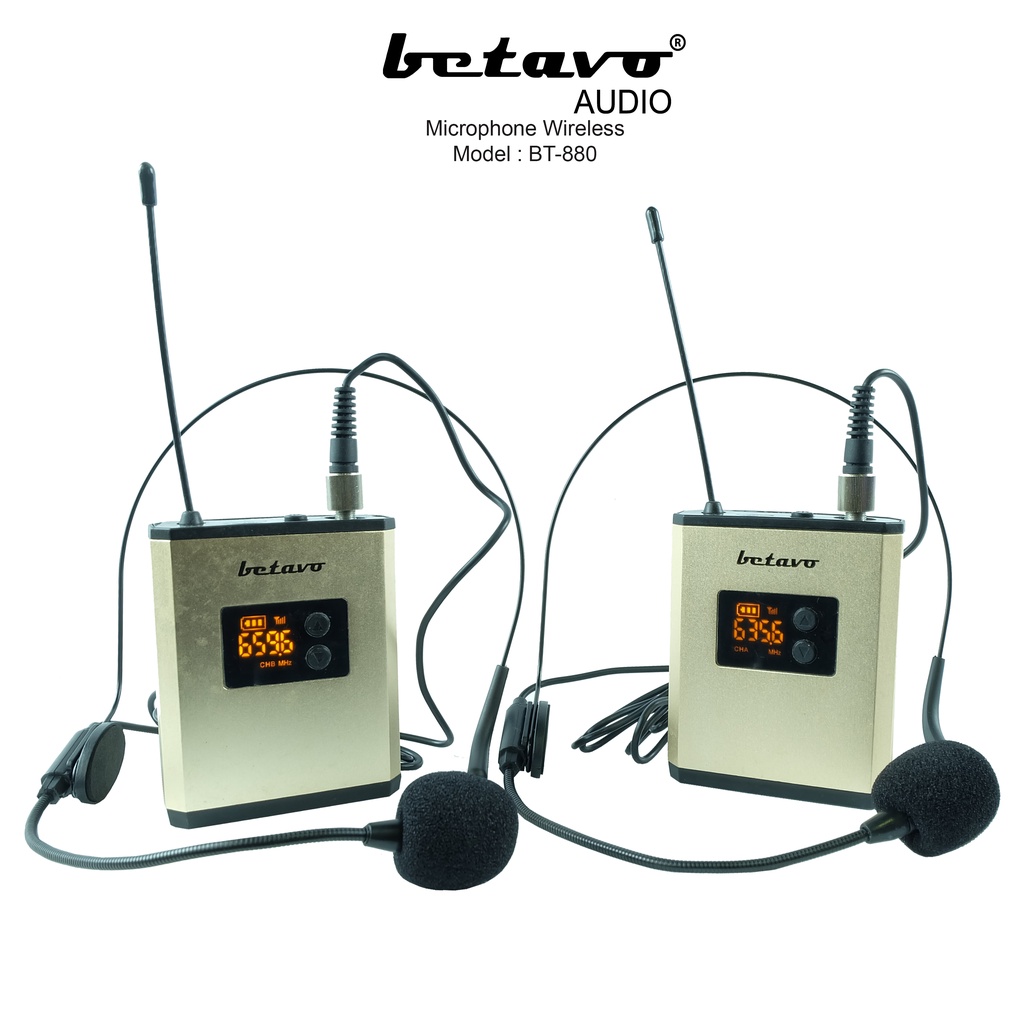 Professional Mic Wireless Betavo BT 880 | 2 Mic Bando | 2 Mic Jepit