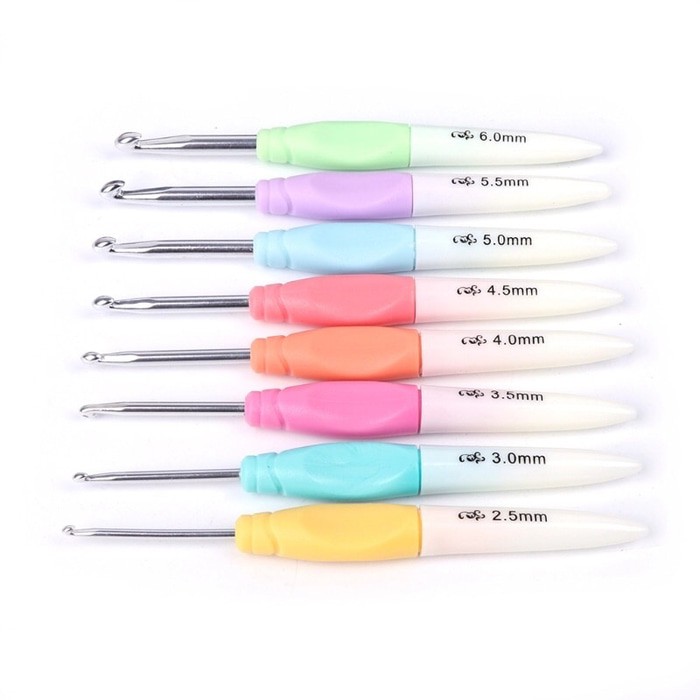 Alat rajut jarum rajut hakpen set warna pastel 8pc