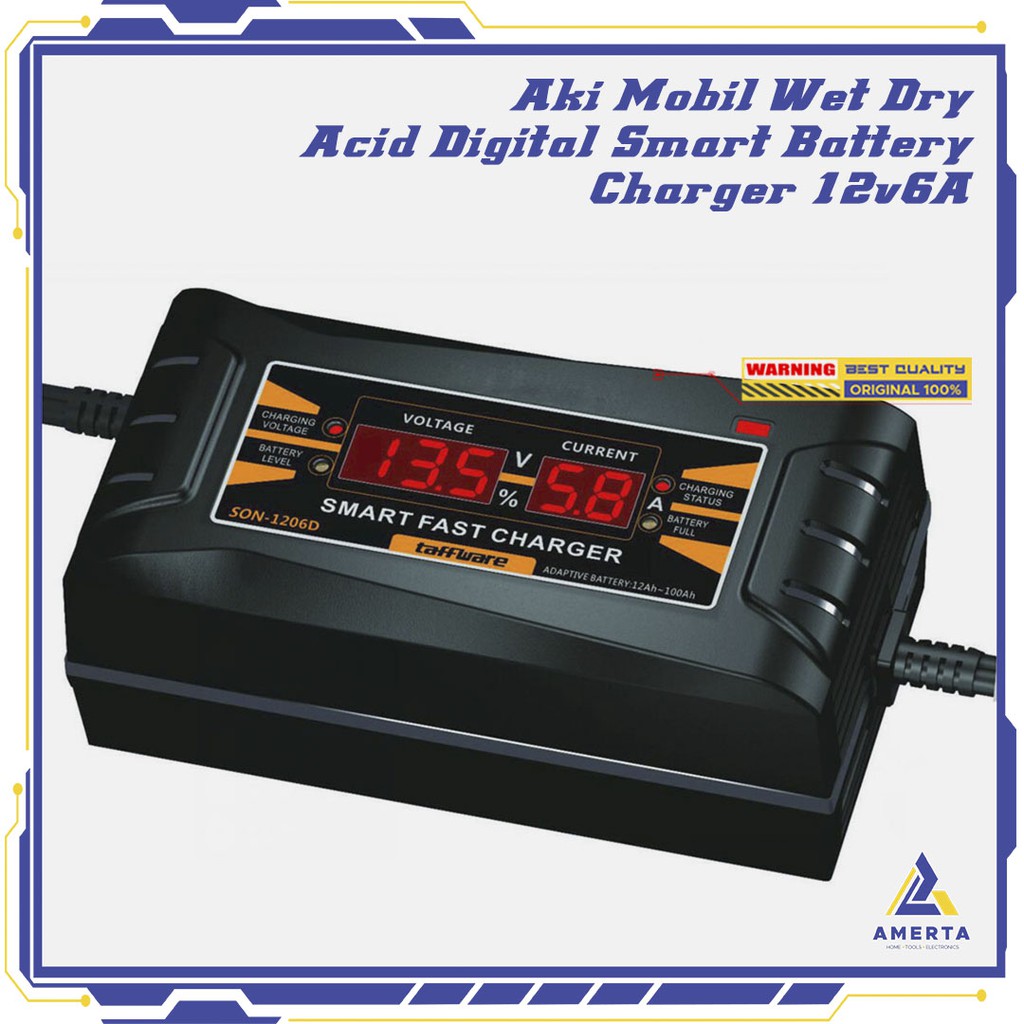 Charger Aki Mobil Wet Dry Lead Acid Digital Smart Battery Charger Taffware 12V6A - SON-1206D - Blac