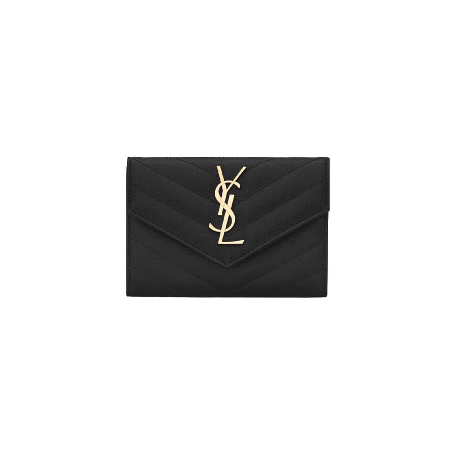 YSL Small Envelope Leather Wallet Black Caviar GHW (13.5 x 9.5 x 3)