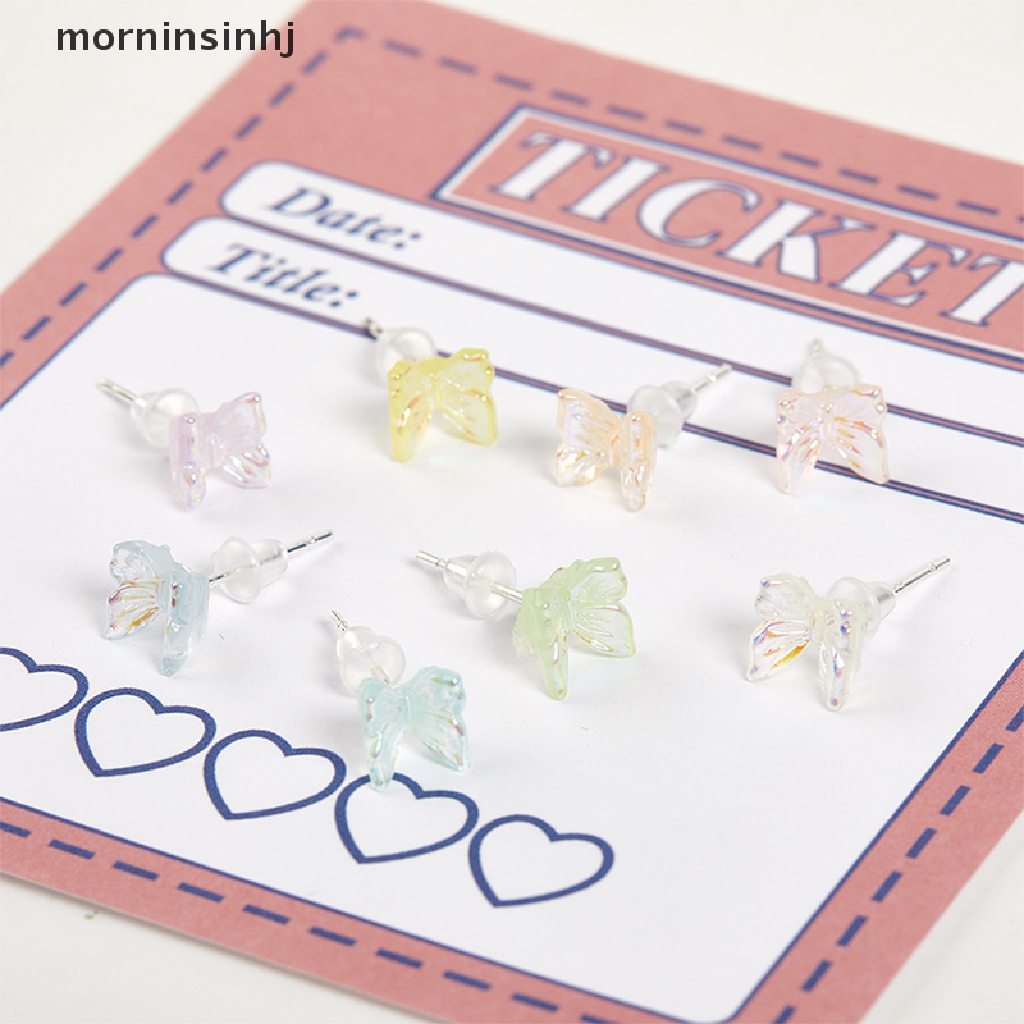 Mornin 8pcs Anting Tusuk Akrilik Bentuk Kupu-Kupu Warna Pelangi Untuk Wanita