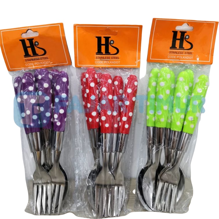 [DEASTORE] SENDOK MAKAN POLKADOT LUSINAN - 12 PCS - SET ALAT MAKAN CANTIK - SET SENDOK GARPU POLKA