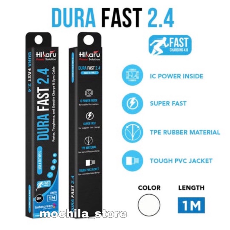 Kabel Data Fast Charging Tipe C / Type C - Dura Fast 2.4A - Fast Charging - 1 Meter - Hikaru