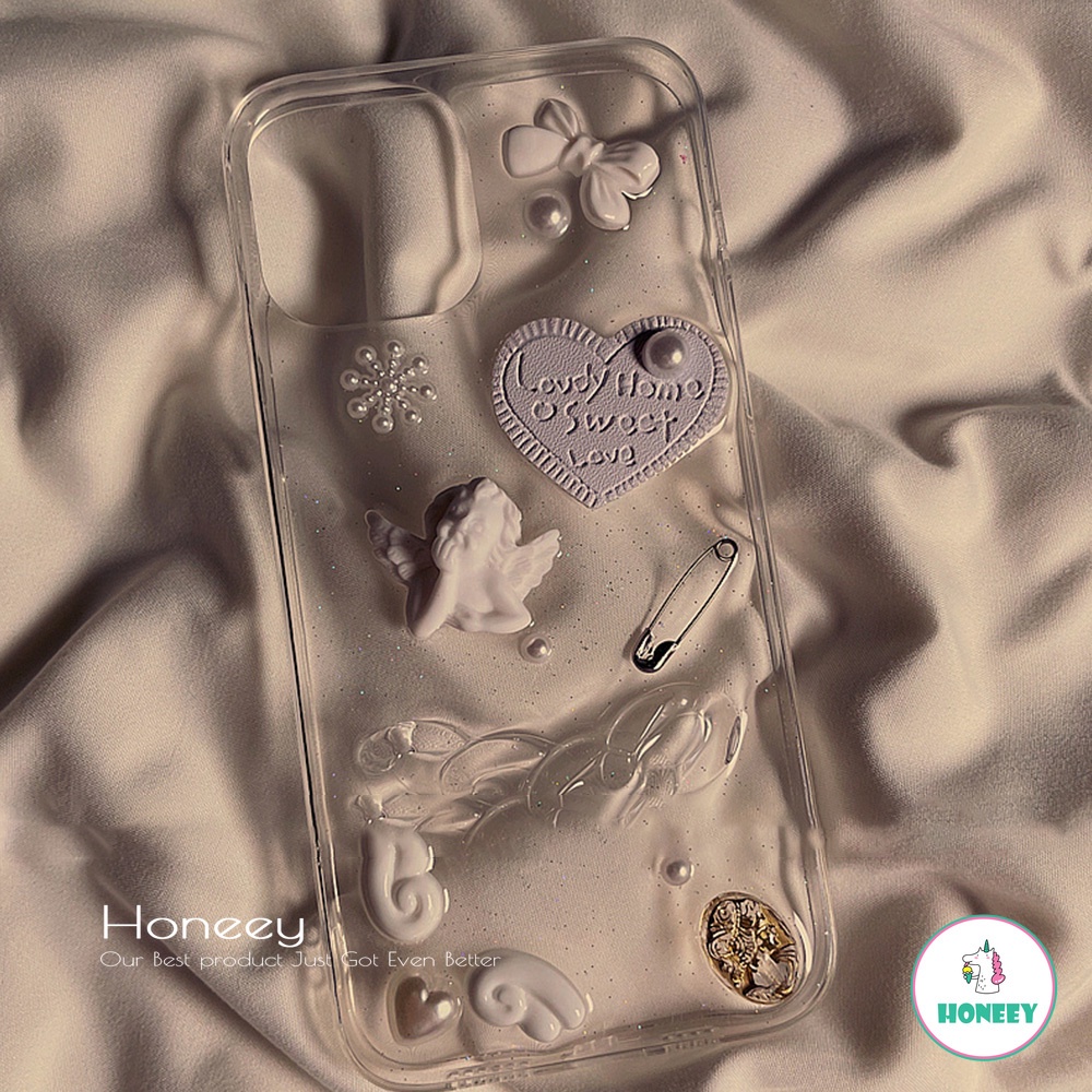 3D Glitter Angel Rose Toys Clear Phone Case compatible for IPhone 12 11 Pro Max X Xs Max Xr 8 7 Plus Shock Resistant Soft TPU Back Cover