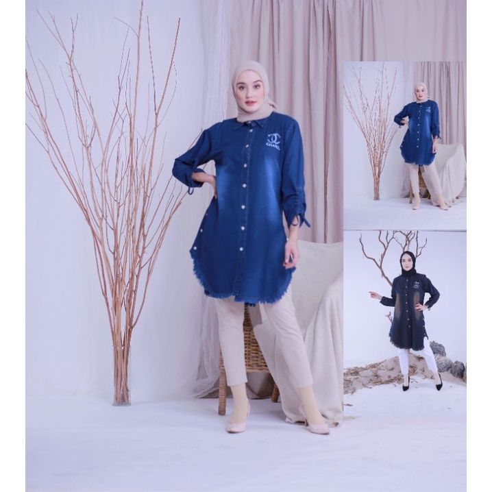 atasan tunik wanita terbaru A22 / baju tunik wanita terbaru Murah kekinian modern bahan levis/jeans 