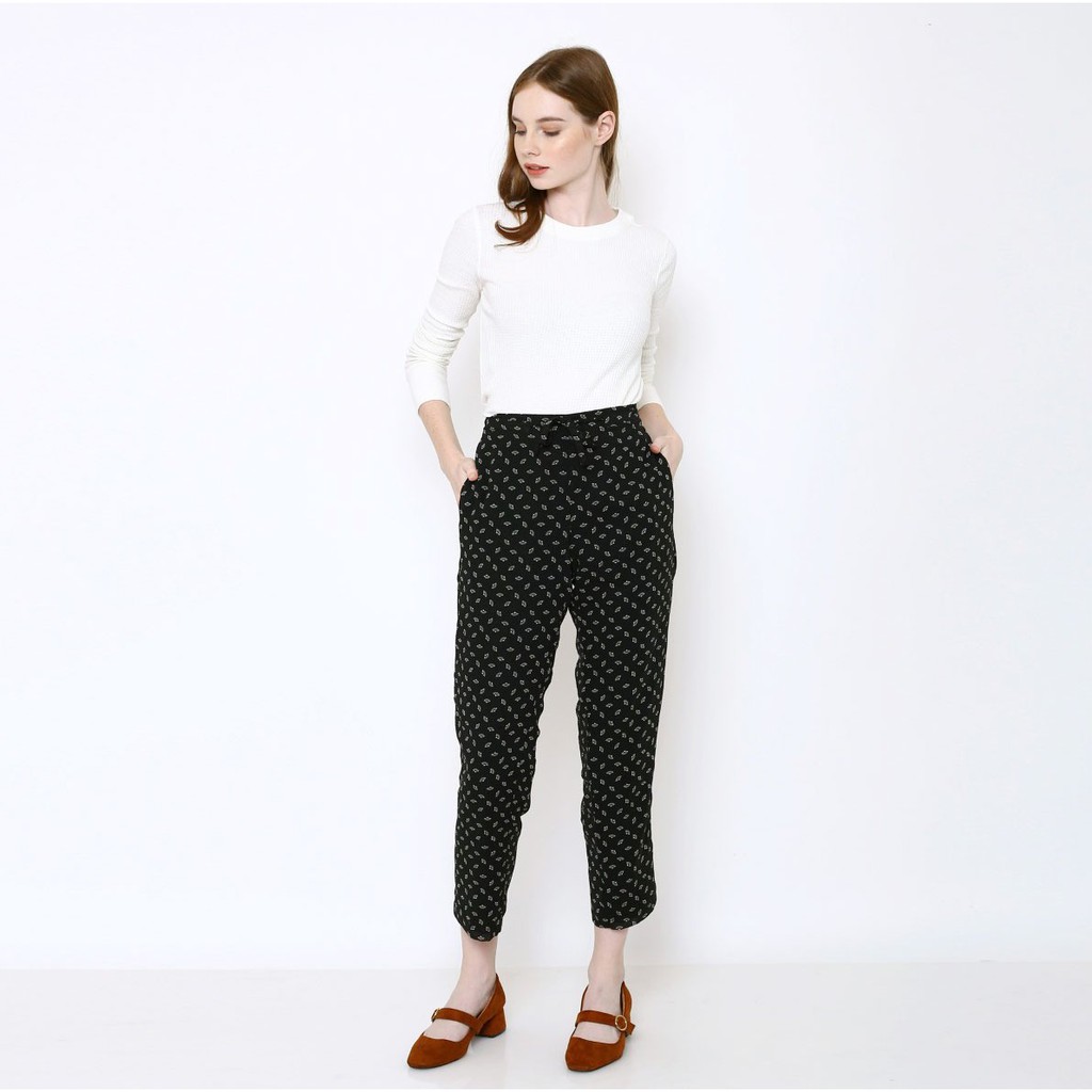 ZARA Baggy Printed Black Trouser Celana Wanita Branded ZARA Baggy Printed Black Trouser Celana Wanita Branded