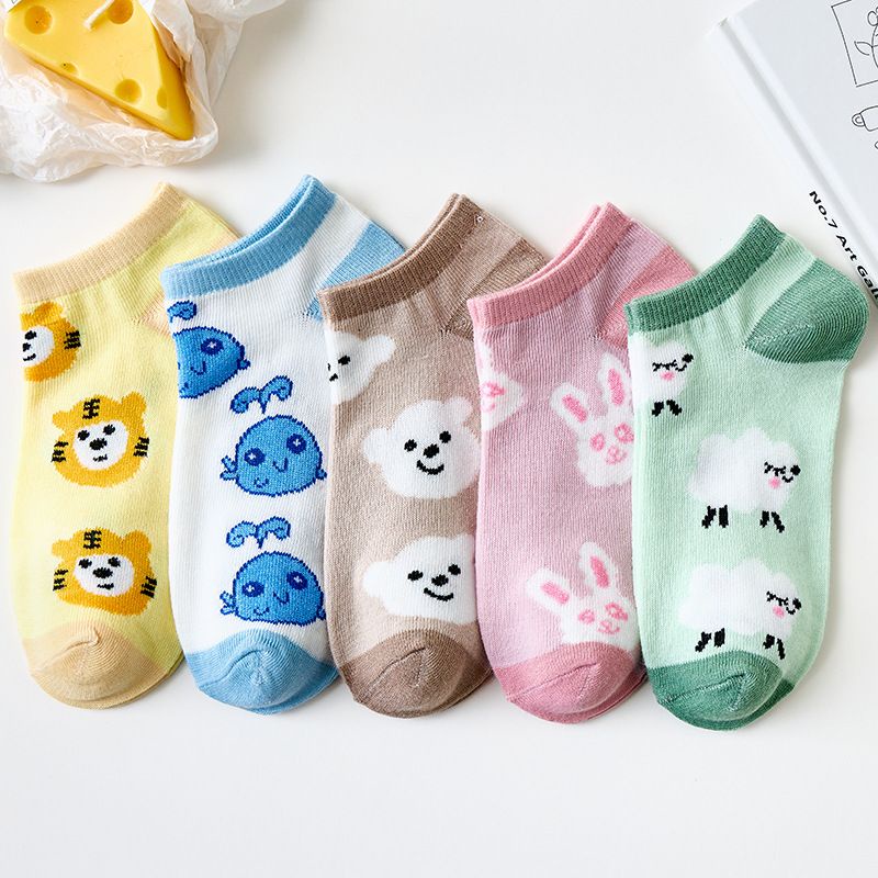 [littlecrab] Kaos Kaki Animal Motif Hewan Kaos Kaki Pendek Lucu Berkualitas Cute Sheep Whale Tiger Rabbit Women Socks Kaos Kaki Remaja Berkualitas Korean Style