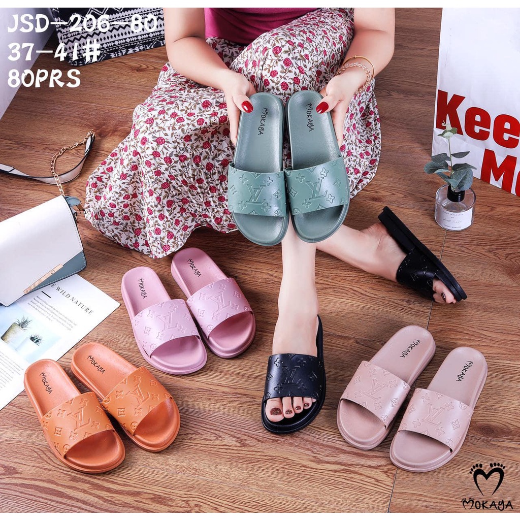 Sandal slop wanita Ban motif L.V super simple elegant cantik Import Mokaya / size 37-41 (JSD-206-80)