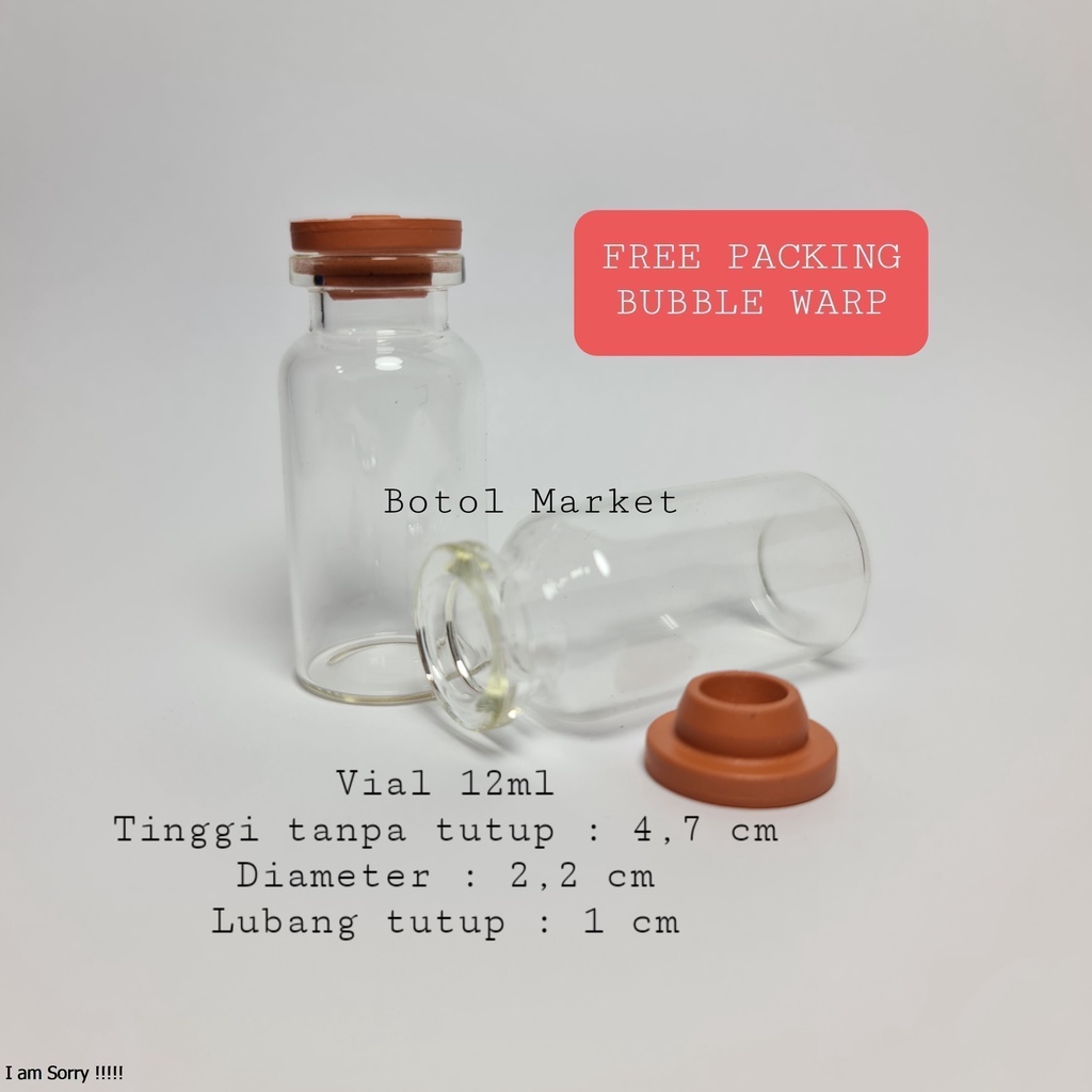 Botol vial kaca 12ml kaca tutup karet ruber stopper botol kaca tester