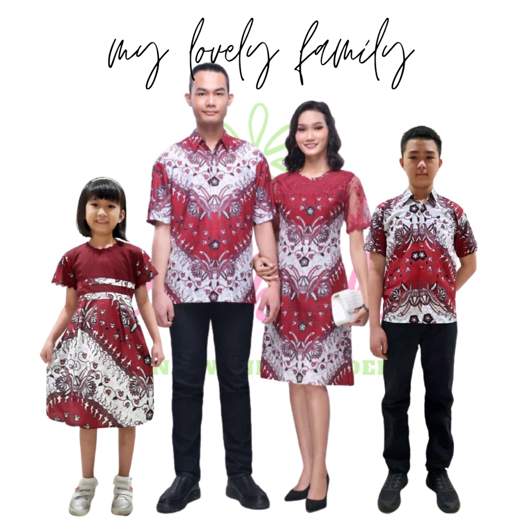 SARIMBIT NAGITA MERAH Bahan katun halus mix brokat tersedia ukuran jumbo sarimbit dres set keluarga