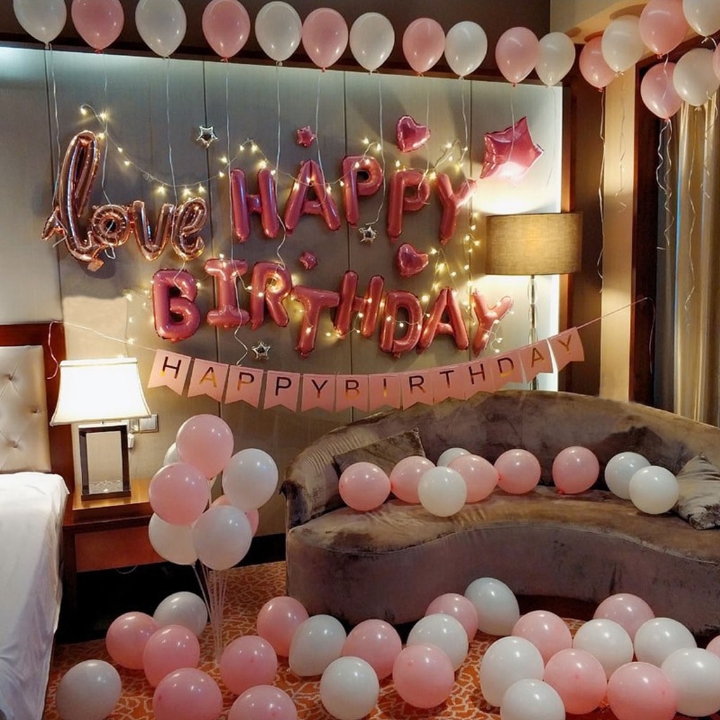 [PAKET] BIRTHDAY Set FANCY LED PINK Dekorasi Backdrop Ulangtahun