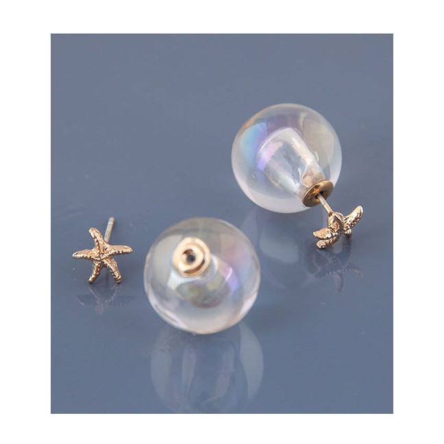 LRC Anting Tusuk Fashion Gold 925 Silver Needle Ball Starfish Earrings A58948
