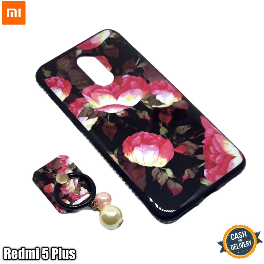 casing xiaomi redmi 5 plus case silikon motif bunga free ringstand cantik