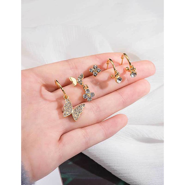 LRC Anting Tusuk Fashion Golden Butterfly Stud Earring Set D63522