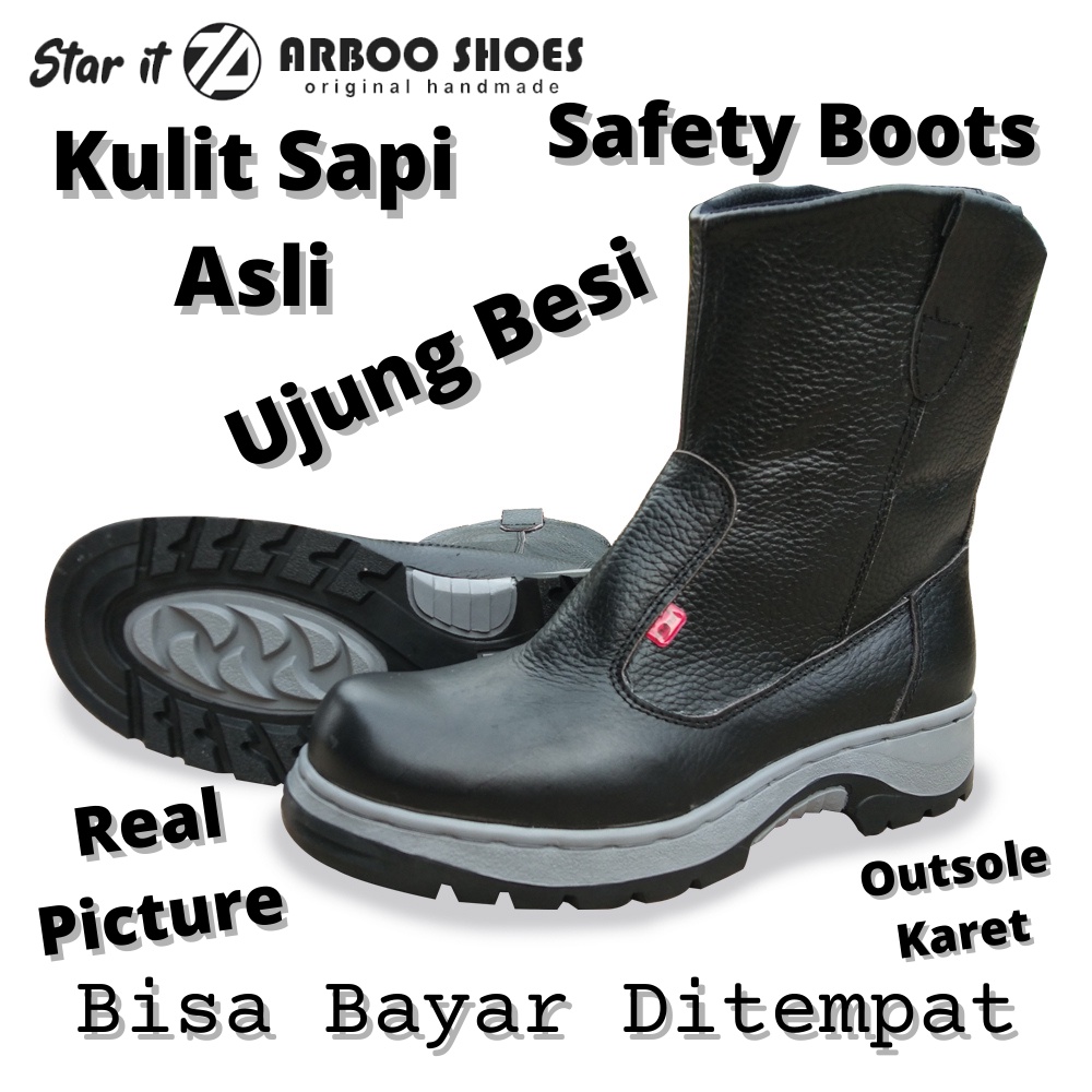 Sepatu Kerja Safety Kulit ASLI Lodong King Arboo Model Cheetah Sefty Kuat dan Nyaman