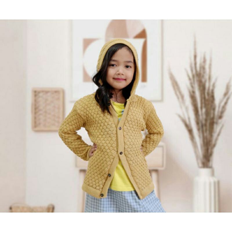 RESTOCK ! Cardigan Rajut Anak Perempuan 4-7th Popcorn Tebal/sweater anak perempuan rajut gemas termurah