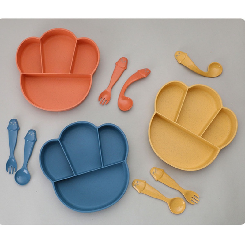 Mary Set Piring + Sendok + Garpu 4 Kompartemen Bahan Wheat Straw
