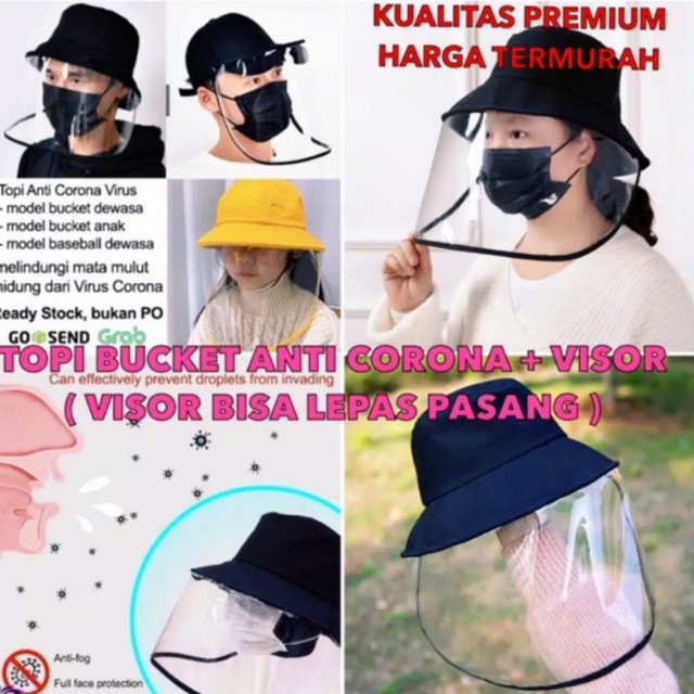 TOPI BUCKET DEWASA ANTI CORONA / TOPI + MIKA DEWASA / TOPI FACE SHIELD VISOR / BUCKET DEWASA ANAK