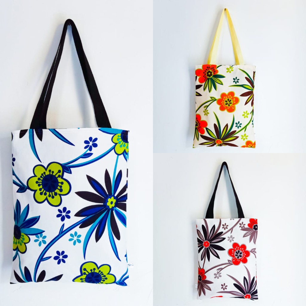 Totebag tas wanita fashion Beludru Printing Motif Bunga (Ada Resleting)