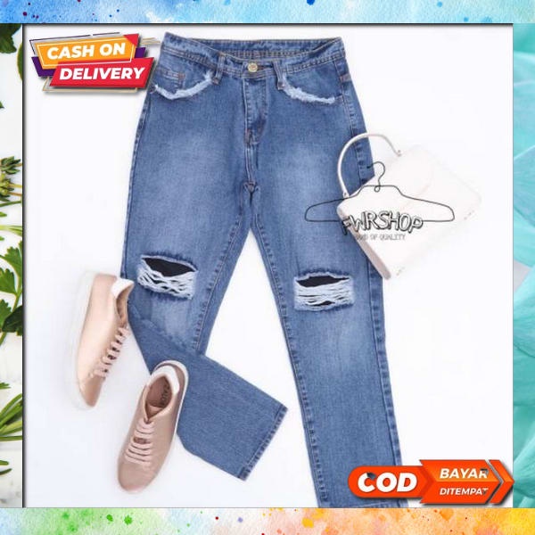 Clana Bawahan Premium Import Celana Kulot Wanita High Waist Lipat Sobek Lutut Dewasa Premium Jeans C