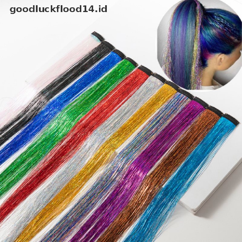 [OOID] 200 Strands Holographic Sparkle Hair Tinsel Extensions Dazzles 90cm Women Hippie ID