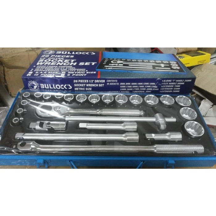 KUNCI SOCK BULLOCK INCH 26 PCS SOCKET WRENCH SET 0.5 INCH DR 6PT
