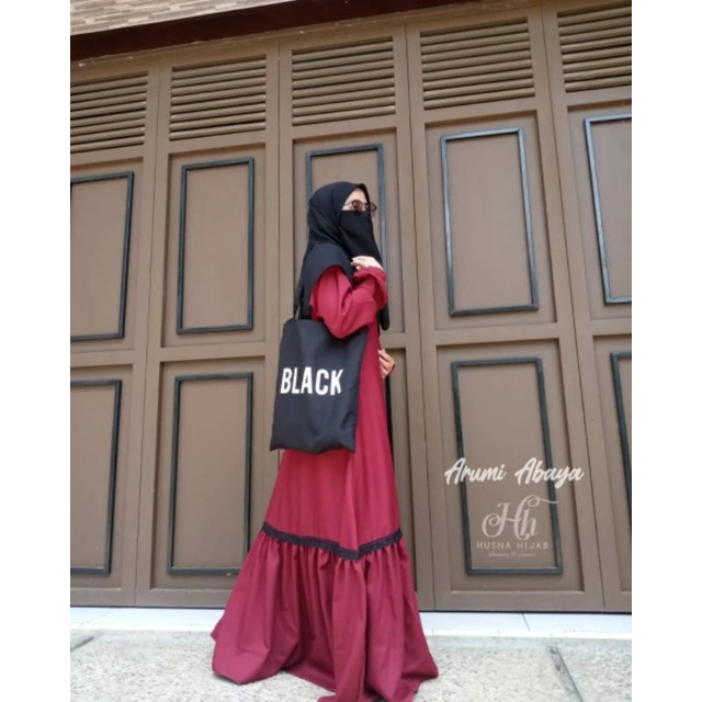 [HUSNA COLLECTION] ARUMI ABAYA / GAMIS POLOS RENDA WOLLYCREPE / GAMIS ABAYA PREMIUM