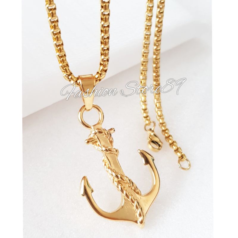 Kalung Jangkar Titanium Rantai Holo Impor Antikarat Gold Perhiasan Antikarat Fashion Jangkar Titanium Impor Pria wanita