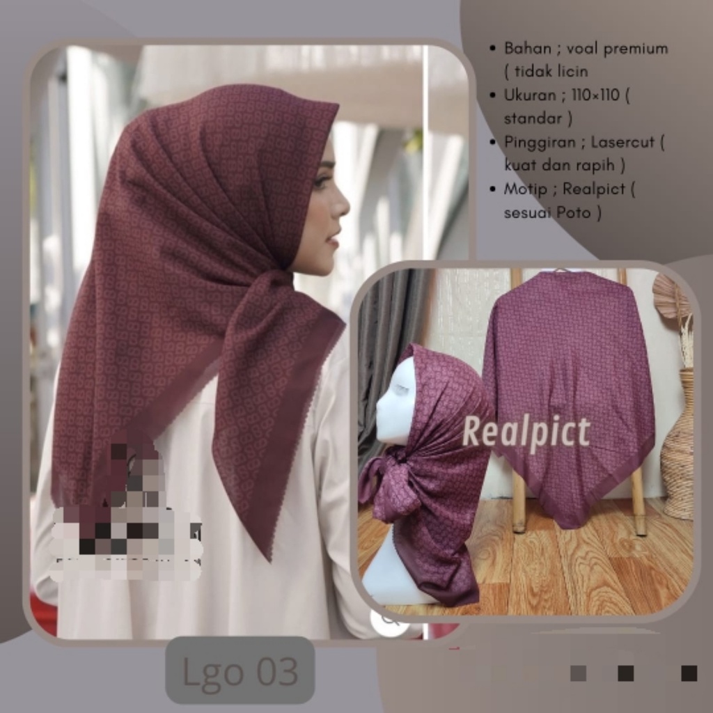 HIJAB Voal Premium Motif Segi empat , Hijab Square Printing Laser Cut