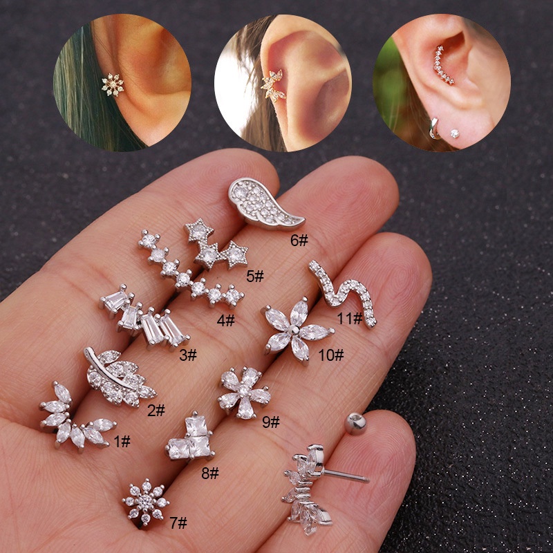 1Piece Flower Zircon Cartilage Helix Tragus Conch Rook Lobe Screw Back Earring Stud