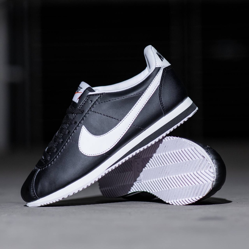 Sepatu Nike Cortez Leather Black White Hitam Putih Premium Original