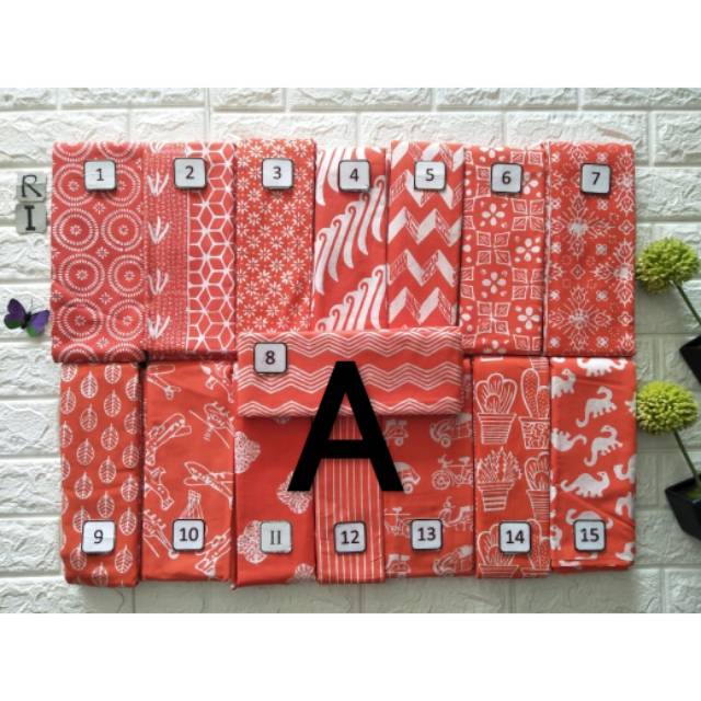 Kain batik cap garutan satu warna pastel, warna orange, kuning buruk mustard