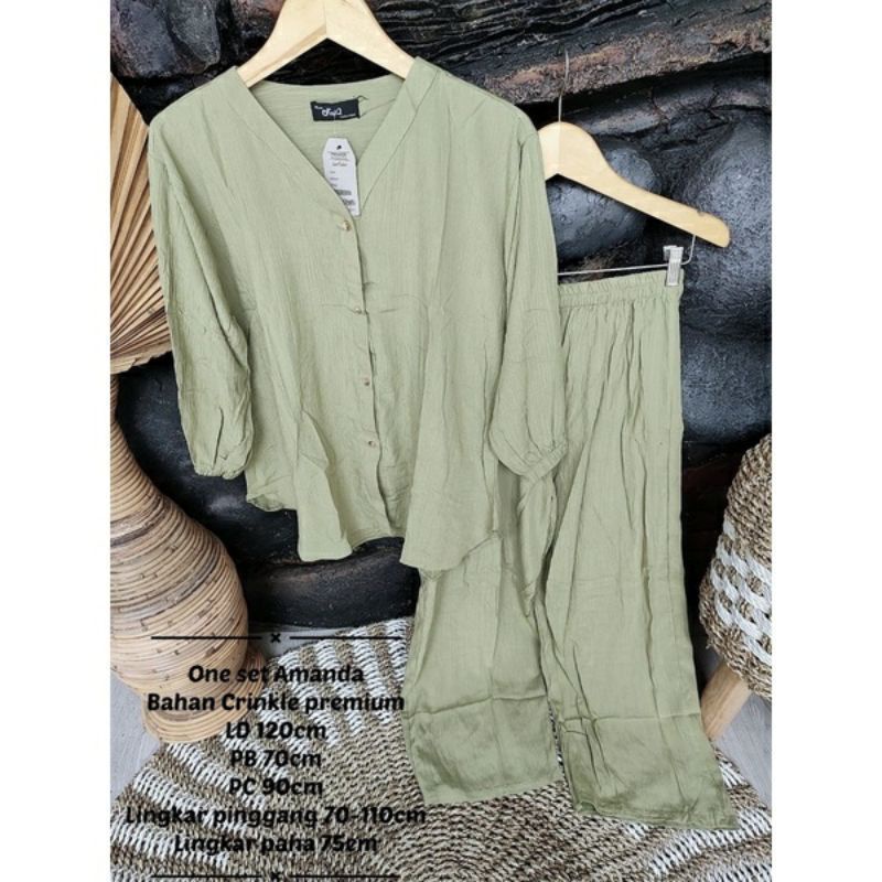One Set Crinkle Wanita Premium Setelan Crinkle Premium