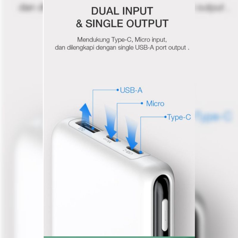 POWERBANK ROBOT RT180 10.000 MAH PUTIH DAN HIJAU(HANYA SUMUT)