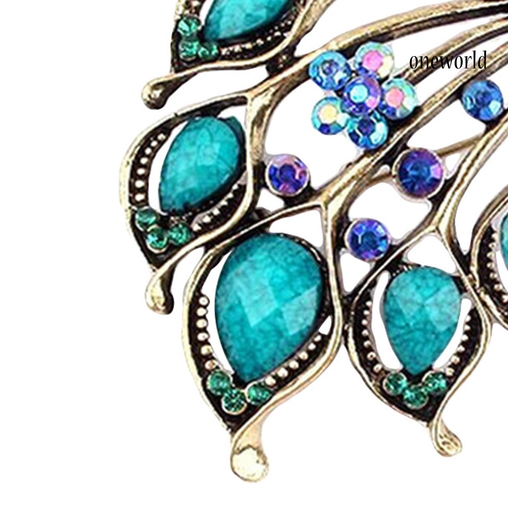 OW@ Brooch Rhinestone Decor Peacock Shaped Alloy Women Fashion Brooch Buckle for Scarf