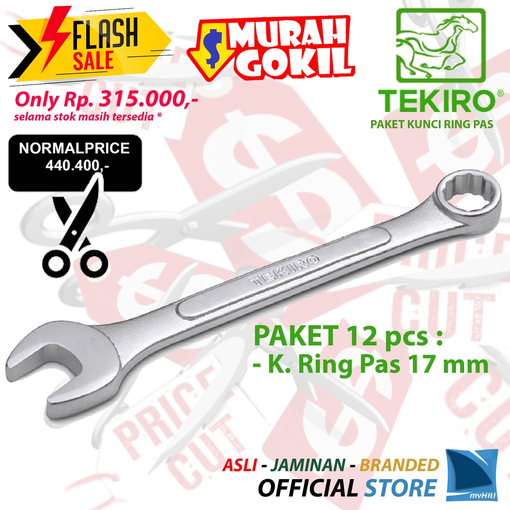 Paket GOKIL Kunci Ring Pas 17 mm Selusin - Combination Wrench Set TEKIRO