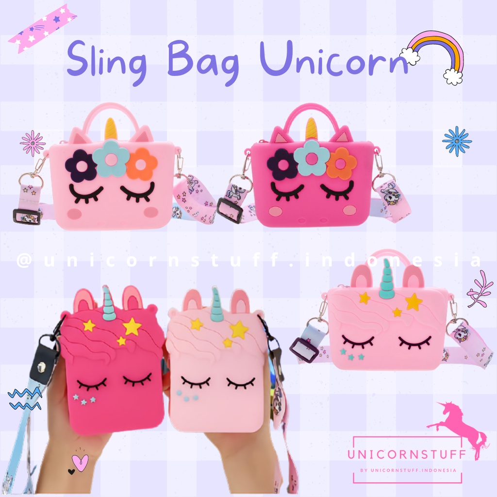 Tas Selempang Unicorn Anak Perempuan Kado Hadiah Cewek Silicon Jelly Sling Bag Pergi