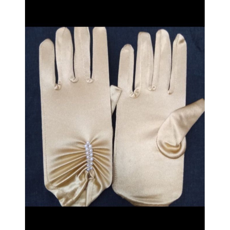 Sarung tangan Satin pendek Kerut Mutiara