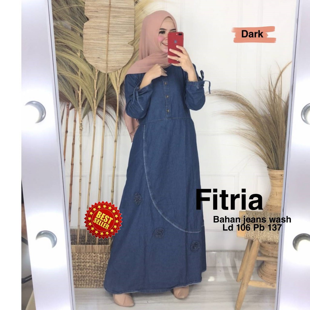 GAMIS MAWAR FITRIA DRESS MAXI ORIGINAL JEANS KEKINIAN MURAH GBM