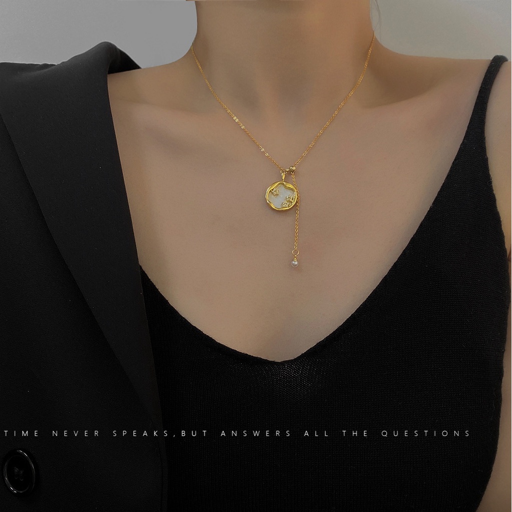 Kalung Rantai clavicle simple Gaya Korea Selatan Dengan Mutiara Bulat + Bintang Untuk Wanita