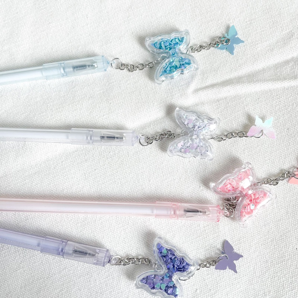 PULPEN GANTUNGAN KUPU KUPU GLITTER MANIK BOLPEN GANTUNGAN LUCU IMUT KADO UNIK COD-1