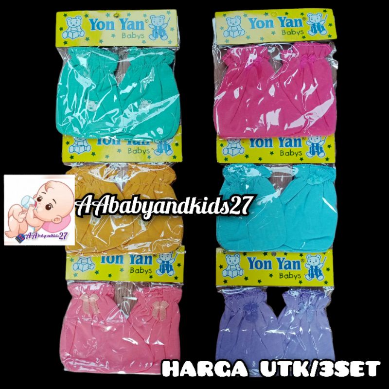 3SET Sarung Tangan dan Kaki Bayi YON YAN Polos Dasar Warna-Sarung Tangan Bayi Murah Berkualitas